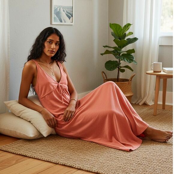NEW Free People Essential Tank Midi Strawberry Colada Large Boho Cozy Minimalist - Picture 1 of 10